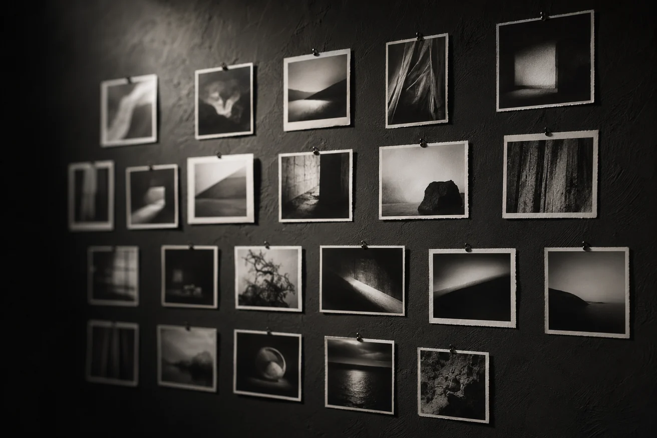 Slow pan across a wall of generated frames